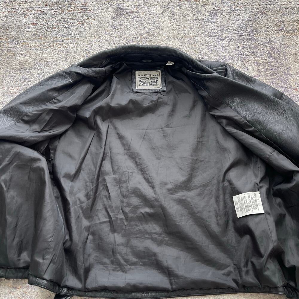 Levi's Women's Large Black Faux Leather Moto Jacket Belted Biker Zip - Picture 11 of 16